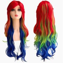 Peruca Lisa Franja Gay Arco-íris Rainbow Cosplay LGBTQ+ 75cm