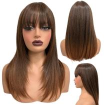 Peruca lisa repicada com franja 45cm orgânica premium Cor:Loiro T2/30