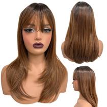 Peruca lisa repicada com franja 45cm orgânica premium Cor:Ruivo RTHL2/30/27