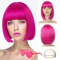 Peruca LIULIUBTY Short Bob Straight Sintética Rosa Choque Feminina