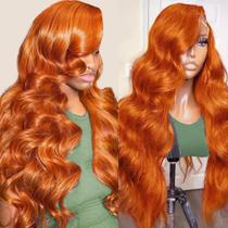 Peruca LKJY Ginger Orange 76 cm Cabelo humano 13x6 de renda frontal