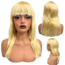 Peruca loira claro cabelo humano com franja curta médio 40cm Peruca loira claro cabelo humano com franja curta médio 40cm