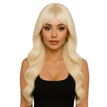 Peruca Loiro Claríssimo Ondas Perfeitas com Franja 70cm Premium