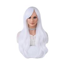 Peruca Longa Azul Cacheada Para Mulheres, Cabelo Sintético Resistente Ao Calor, Franja Na