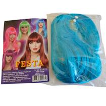 Peruca longa cabelo lisa cosplay festa 55cm azul