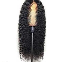 Peruca Longa Cacheada de Cabelo Humano - Cor Preta