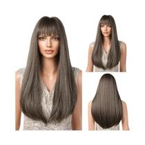 Peruca Longa Cinza Lisa Com Franja, Cabelo Sintético Resistente Ao Calor Para Uso Diário E Cosplay