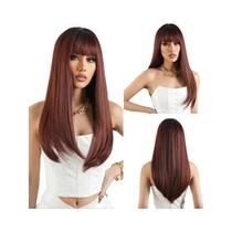Peruca Longa Cinza Lisa Com Franja, Cabelo Sintético Resistente Ao Calor Para Uso Diário E Cosplay