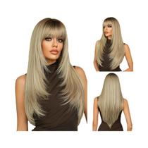 Peruca Longa Lisa Cinza Para Mulheres Com Franja, Aparência Natural, Macia E Resistente Ao Calor,