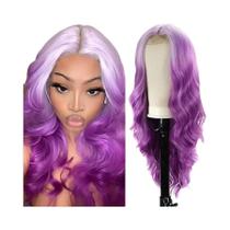 Peruca Longa Ombre Roxa De 26 Polegadas Para Mulheres, Sintética, Cacheada, Com Parte Central, Peruca Longa Ombre Roxa De 26 Polegadas Para Mulheres, Sintética, Cacheada, Com Parte Central,