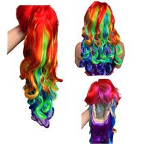 Peruca Longa Ondulada Colorida Cosplay Maluca Festa Fantasia