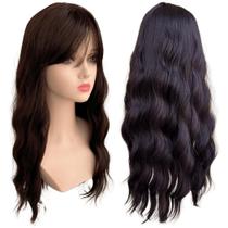 Peruca longa ondulada com franja wig fibra premium 65cm