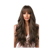 Peruca Longa Ondulada Marrom Para Mulheres Com Franja Sintética Natural Resistente Ao Calor Cosplay Peruca Longa Ondulada Marrom Para Mulheres Com Franja Sintética Natural Resistente Ao Calor Cosplay