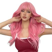 Peruca Longa Pink Cacheado com Franja para Cosplay - 50cm - Cromus