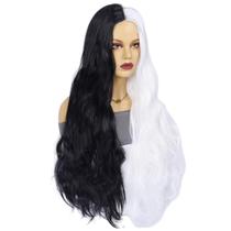 Peruca longa preta e branca de 70 cm para mulheres Split Color Wave Peruca longa preta e branca de 70 cm para mulheres Split Color Wave