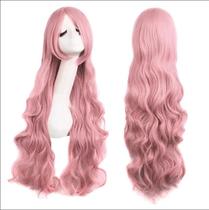 Peruca Longa Rosa Ondulada Para Mulheres Com Franja, Peruca Sintética Resistente Ao Calor Colorida Peruca Longa Rosa Ondulada Para Mulheres Com Franja, Peruca Sintética Resistente Ao Calor Colorida