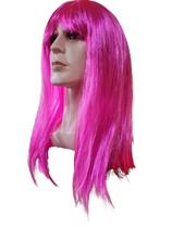 Peruca Longa Sintética Com Franja Rosa Pink 55 Cm