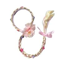 Peruca Longa Trançada Da Princesa Rapunzel Para Meninas Com Faixas E Flores Acessórios De Fantasia