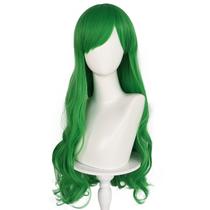 Peruca longa verde ondulada de 70 cm com franja lateral para mulheres Peruca longa verde ondulada de 70 cm com franja lateral para mulheres