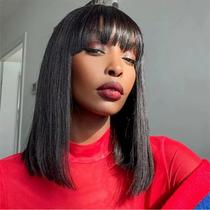 Peruca Lusina Short Bob 40cm de cabelo humano com franja para mulheres negras