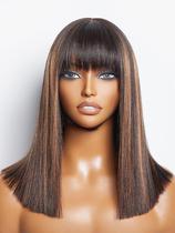 Peruca LUVME HAIR Yaki Straight Bob 35 cm com franja de cabelo humano Peruca LUVME HAIR Yaki Straight Bob 35 cm com franja de cabelo humano