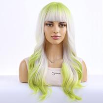 Peruca MAGQOO Green Matcha Green Blonde Ombre longa 55cm com franja