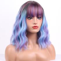 Peruca MAGQOO Rainbow Bob multicolorida para mulheres 35cm