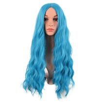 Peruca MapOfBeauty Long Wavy Synthetic Fiber 70 cm azul ciano
