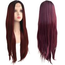 Peruca marsala front lace vermelha divisão ao meio lisa 80cm Peruca marsala front lace vermelha divisão ao meio lisa 80cm