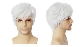 Peruca masculina curta cosplay anime branca festas