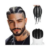 Peruca Masculina De Cabelo Humano Trançado Estilo Cornrow Box Braids Com Base Em PU Respirável