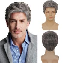 Peruca masculina Kaneles, curta, cinza, sintética e natural, com aparência natural Peruca masculina Kaneles, curta, cinza, sintética e natural, com aparência natural