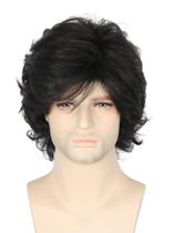 Peruca masculina LeMarnia, dos anos 70, preta, ondulada, fofa, de Halloween Peruca masculina LeMarnia, dos anos 70, preta, ondulada, fofa, de Halloween