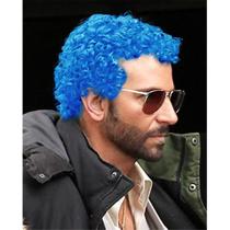 Peruca masculina Swiking, curta, azul afro encaracolada, para fantasia de Halloween