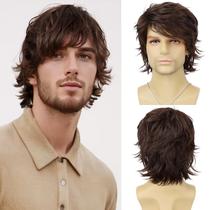 Peruca masculina Tereshar de cabelo sintético ondulado natural em camadas curtas Peruca masculina Tereshar de cabelo sintético ondulado natural em camadas curtas