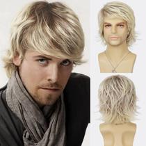 Peruca masculina Tereshar, loira ombre, curta, em camadas, ondulada natural Peruca masculina Tereshar, loira ombre, curta, em camadas, ondulada natural