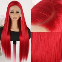 Peruca Maycaur vermelha de renda sintética frontal de 26 polegadas para mulheres