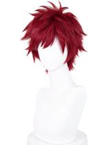Peruca meio curta, vinho tinto, cosplay de anime para homens e mulheres