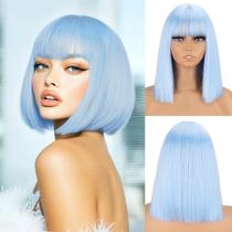 Peruca MERISIHAIR Short Blue Bob com franja para mulheres de 30 cm