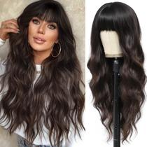 Peruca MINSEEYOO Brown Wavy 66 cm com franja resistente ao calor