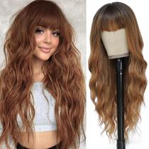 Peruca MINSEEYOO Ombre Brown Sintética 66 cm com franja para mulheres Peruca MINSEEYOO Ombre Brown Sintética 66 cm com franja para mulheres