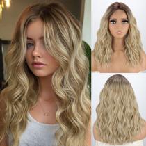 Peruca MISSQUEEN Ombre Blonde curta ondulada sintética para mulheres Peruca MISSQUEEN Ombre Blonde curta ondulada sintética para mulheres
