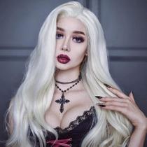 Peruca Morvally Long Wavy 24", loira platinada, cabelo sintético Peruca Morvally Long Wavy 24", loira platinada, cabelo sintético