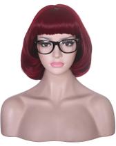 Peruca Morvally Short Bob Wine Red com franja, festa de cosplay de 30 cm