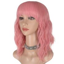 Peruca Morvally Short Pink Wavy Bob 40 cm de cabelo sintético feminino