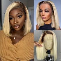 Peruca Munx 14" 13x6 Blonde Bob Cabelo humano 180% de densidade