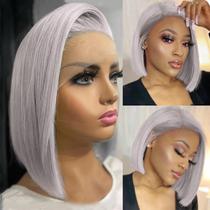 Peruca Munx Glueless Bob Human Hair 180% Densidade Cinza 30cm