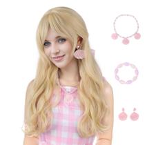 Peruca MUPUL Blonde Wavy Long com franja para cosplay feminino