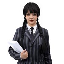 Peruca MUPUL preta trançada com franja longa para cosplay feminino