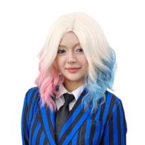 Peruca MUPUL rosa e azul curta ondulada para fantasia feminina de Halloween